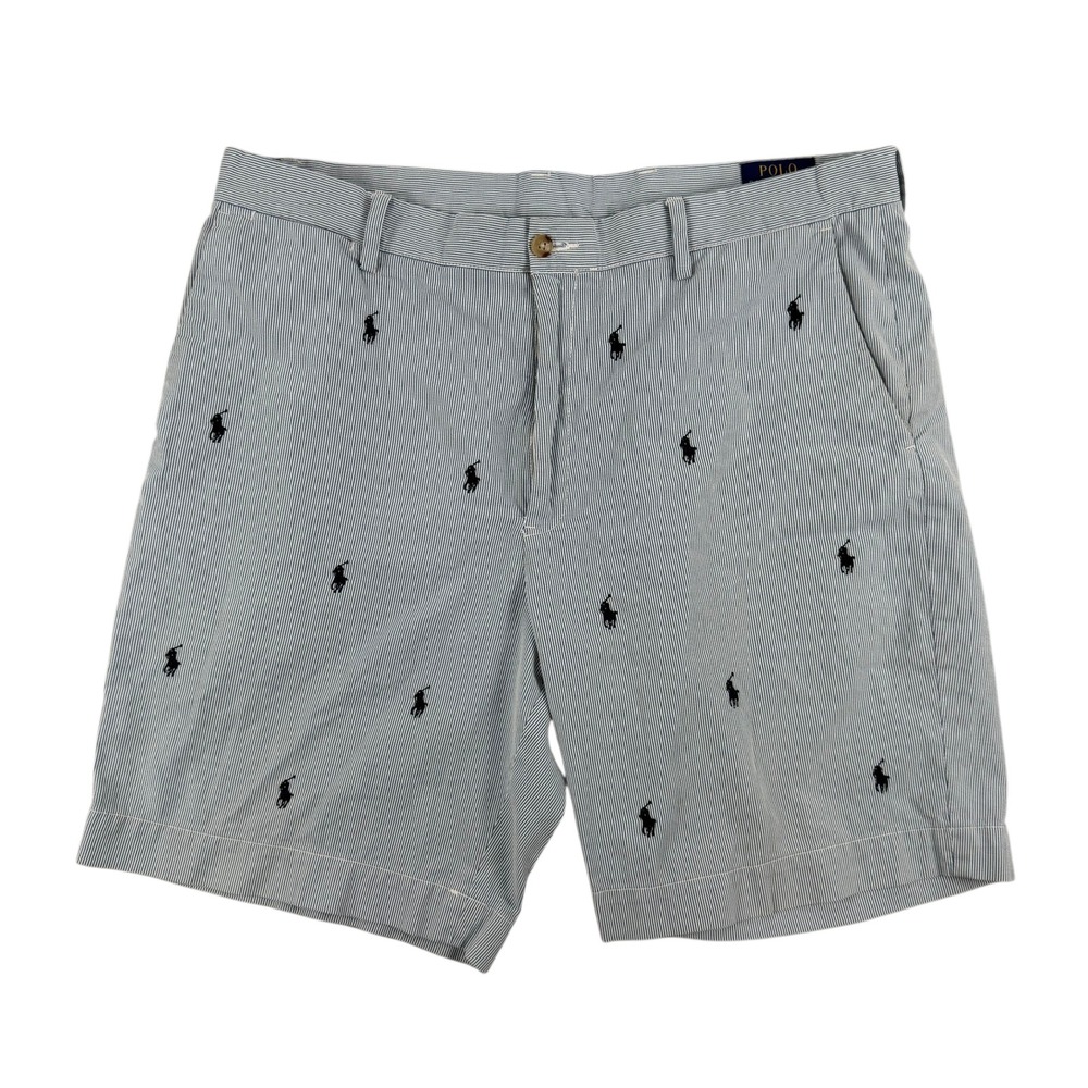 Polo Ralph Lauren Shorts Mens 36 Blue White Striped Seersucker Classic Fit Pony